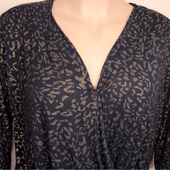 2X J Lo Black Gold Leopard Animal Wrap Look Top Stretch Shimmer Draped Plus - Picture 8 of 12